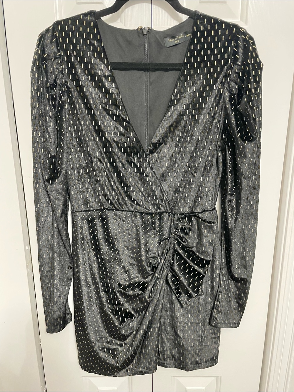 REVOLVE Black Dress with Gold Metallic Dashes